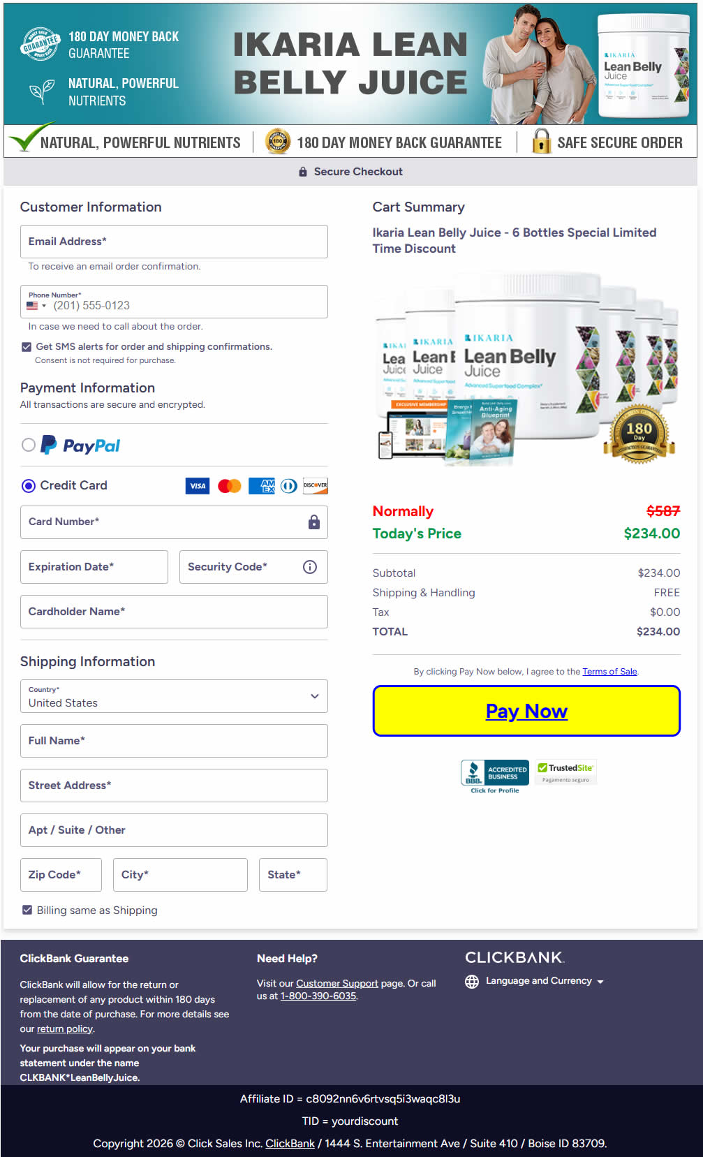 Ikaria Lean Belly Juice Order Checkout Page